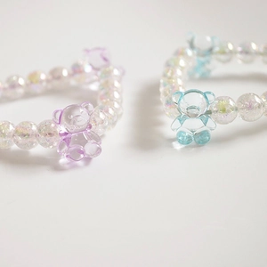 Bracelets élastiques en perles de cristal avec pendentifs ours transparents bleus et violets
