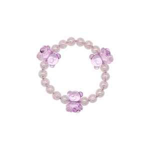 Élastique à cheveux perlé violet et bracelet avec perles et breloques ours 3D mignons
