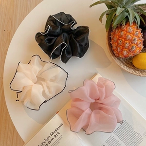French Style Large Organza Scrunchies For Women Contrast Edge Hair Ties Elastic Oversized Fabric Ponytail Holder Hair Accessory