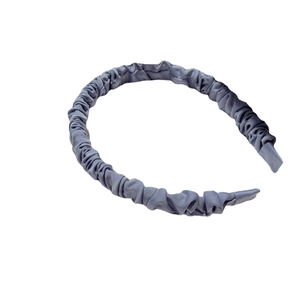 Elegant pleated gray blue headband for women with shimmering synthetic fabric texture