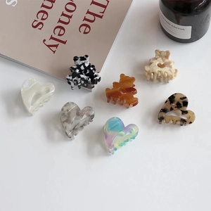 Acetate Mini Hair Claw Clip Bear Heart Shape Tortoise Cow Marble Pattern For Women Girls Hair Accessories Hair Grip Clamp