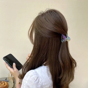 Iridescent acetate butterfly hair claw clip for elegant half-up hairstyles back view