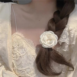 French Elegant White Camellia Hair Tie And Hair Clip Dual Use Handmade Fabric Flower Headwear For Women Daily Styling