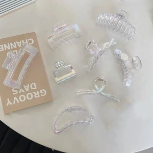 Pince à Cheveux Irisée Claire Grande Résine Pince Requin Pour Femmes Filles Cheveux Épais Évidée Géométrique Accessoires de Cheveux Bain