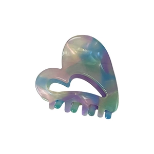 Elegant gradient heart-shaped acetate hair claw clip with colorful marble texture pattern