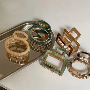 Vintage French Acetate Hair Claw Clips For Women Elegant Marble Texture Alloy Geometric Hair Clamp Non-Slip Hairgrip Accessory