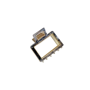 Vintage marble acetate hair claw clip with gold metal frame and minimalist rectangular design