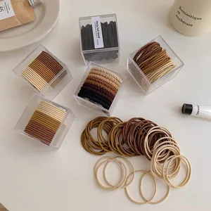 Lot de 50 élastiques à cheveux aux tons terreux avec texture côtelée et boîtes de rangement