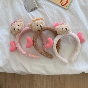Cute 3D Plush Bear Headband Soft Teddy Velvet Hair Hoop For Face Washing Makeup Women Sweet Cartoon Animal Heart Hair Accessories