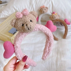 Cute teddy plush bear headband with lace bows and heart charms for women hair styling