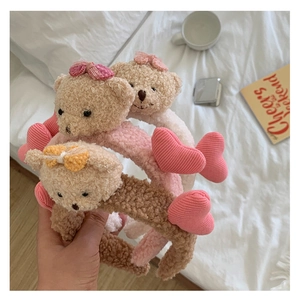 Cute plush bear ear headbands in pink, brown, and white with lovely lace bow details
