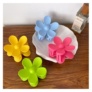 Lot de pinces à cheveux fleurs mates en bleu ciel, jaune, rose et vert