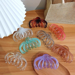 French Elegant Large Hair Claw Clip For Thick Hair Transparent Resin Octopus Shark Clip Simple Lazy Style Hair Accessory