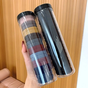 Detail of high-elasticity hair ties in transparent jars featuring Morandi mixed colors