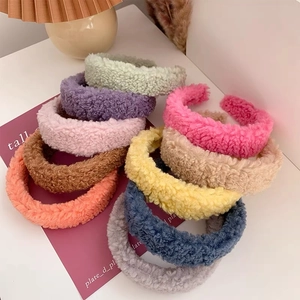 Women Autumn Winter Lamb Wool Plush Headband Soft Wide Warm Handmade Solid Color Headband Fashion Hair Accessory Headpiece
