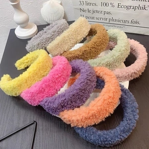 Detailed collection of colorful plush headbands in soft faux lamb wool and teddy fleece