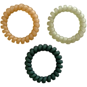 Trois élastiques à cheveux spirale mats en brun ambré, vert clair et vert foncé