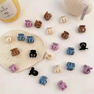 Close-up of matte mini hair clips in Morandi colors displayed on a ceramic plate
