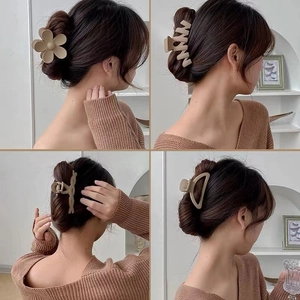 Matte beige hair claw clips set in various shapes for women's thick hair styling