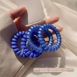 Set d'élastiques à cheveux spirale bleu avec diamètre extérieur de 5,5 cm et reflets