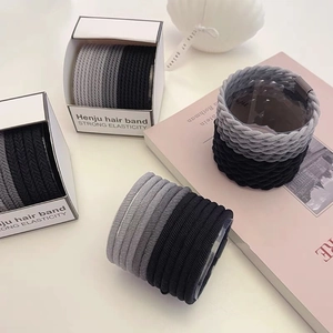 Close-up of black and grey high elasticity hair ties with durable woven texture