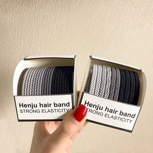 Close-up of woven high elasticity hair bands in gray and black with durable texture