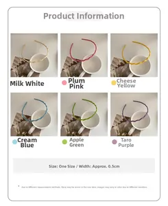 Detail showing 0.5cm slim wavy headbands in six matte pastel macaron colors
