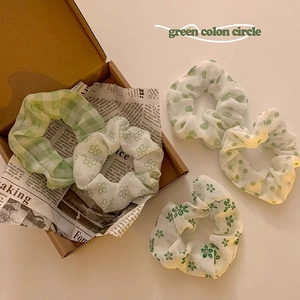 Scrunchies in Tessuto Verde Fresco Dolce Chiffon Pois Reticolo Floreale Elastico per Capelli Donna Ragazze Accessori Capelli
