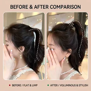 Comparison of hair claw clip lift effect for high ponytail volume and support