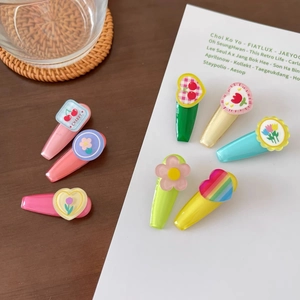 Korean Style Cute Resin Hair Clips Colorful Flower Tulip Cherry Heart Rainbow Hairpins Sweet Daily Hair Accessories For Girls