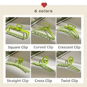 Set of six neon green geometric claw clips in various shapes with matte finish