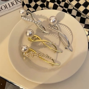 Elegante Legering Imitatieparel Haarklem voor Dames Goud Zilver Geometrische Haarspeld Mode Bruiloft Feest Haaraccessoires