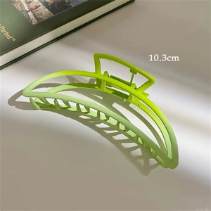 Detail view of 10.3cm large matte neon green shark hair claw clip with metal spring