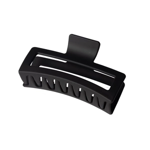 Matte black oversized 12cm hair claw clip for thick hair with a rectangular hollow design