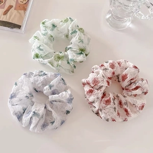 Chouchous Floraux Style Coréen pour Femmes Texture de Grille Gaze Attache Cheveux Bandeau Élastique Accessoires de Chignon