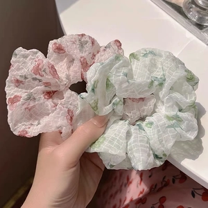 Lot de chouchous élégants en mousseline florale rose et verte pour coiffures féminines