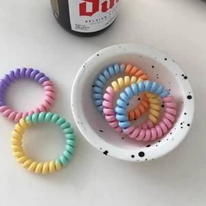 Élastiques cheveux spirale en forme de fil de téléphone aux couleurs macaron pastel