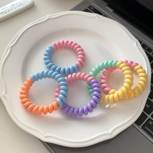 Élastiques à Cheveux en Spirale Téléphone Bloc de Couleur Macaron Corde à Cheveux Haute Élasticité sans Trace pour Femmes Filles