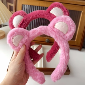 Plush bear ear headbands in pink and rose red for skincare and cute styling