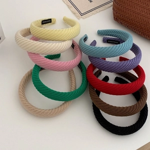 Serre-tête Rembourré en Tricot de Tissu Couleur Bonbon pour Femmes Fait à la Main Large Texture Nervurée Accessoires Cheveux
