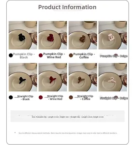 Detailed size view of velvet hair clips and pumpkin claws in black and brown colors