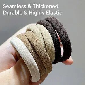 Seamless high-elasticity thick hair ties in neutral earth tones for women's hairstyling
