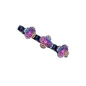 Barrette à cheveux florale étincelante avec strass colorés sur pince crocodile noire