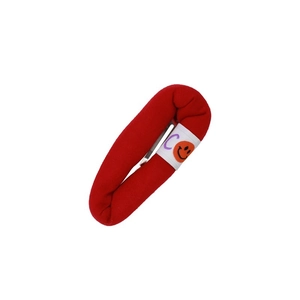 Cute red fabric bubble sponge hair clip with white smiley face and letter C detail