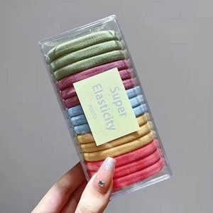 Close-up of colorful Morandi elastic hair bands neatly organized in a transparent box