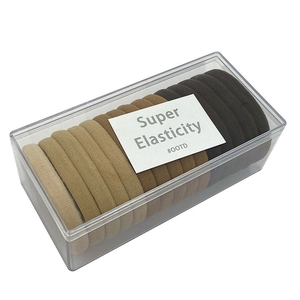 Elastic hair ties set in earth tones with transparent storage box for daily hair styling