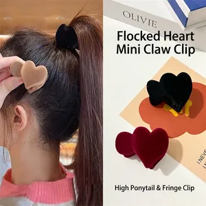 Autumn Winter Velvet Heart Hair Clip Small High Ponytail Claw Clip Vintage Flocking Hair Accessories For Women Girls