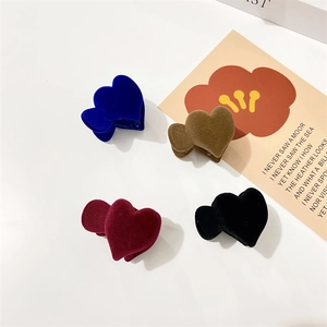 Elegant heart-shaped flocked hair claws in four colors for high ponytail hairstyles