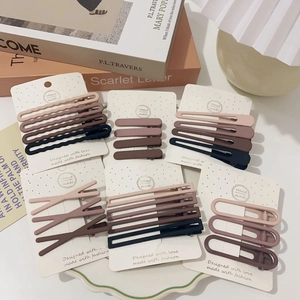 Matte Morandi Earth Tone Hair Clips Set For Women Simple Wave Rectangle Hollow Drop Duckbill BB Snap Clips Hair Accessories