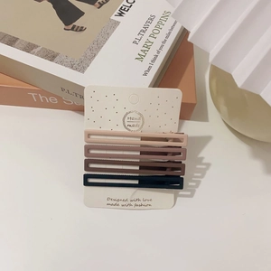 Detailed set of four matte rectangular hair clips in Morandi colors on white card